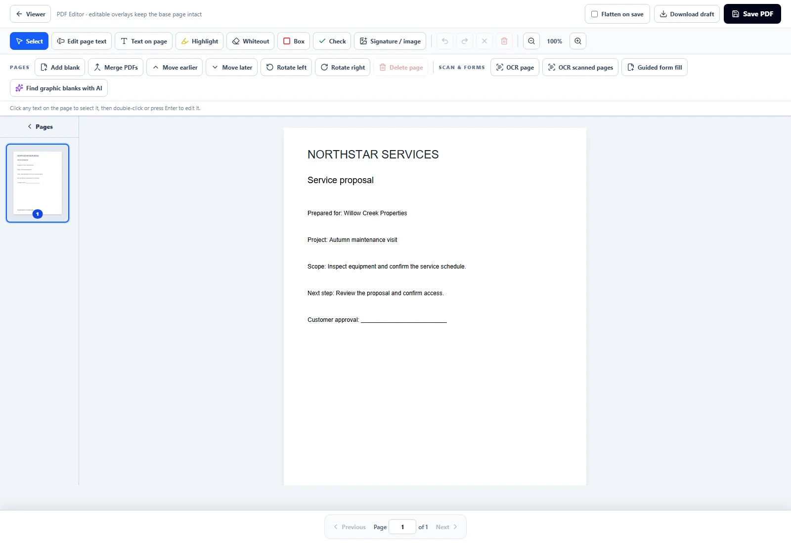 Control Center PDF Editor with text, highlight, signature, page organization and form tools