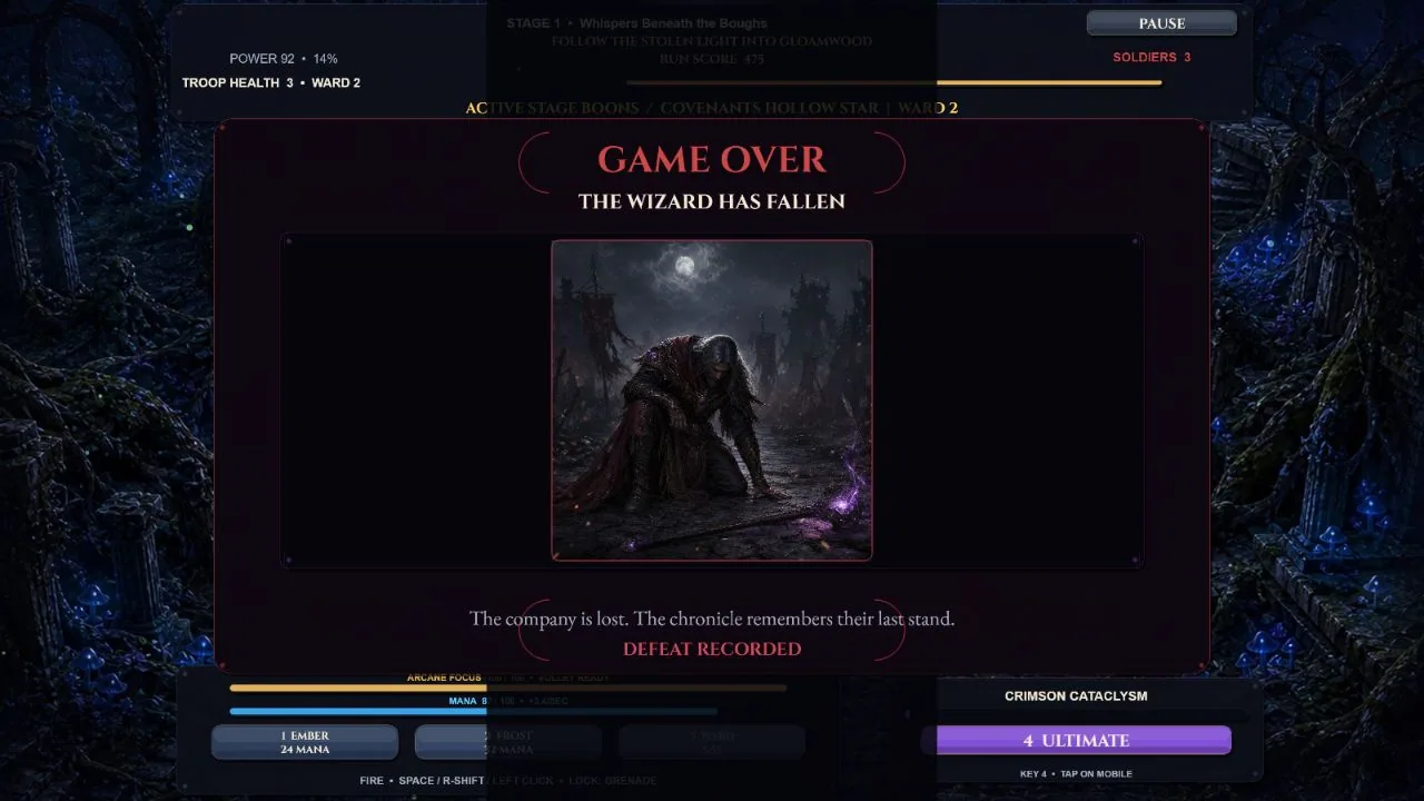 A cinematic defeat screen after the formation is broken